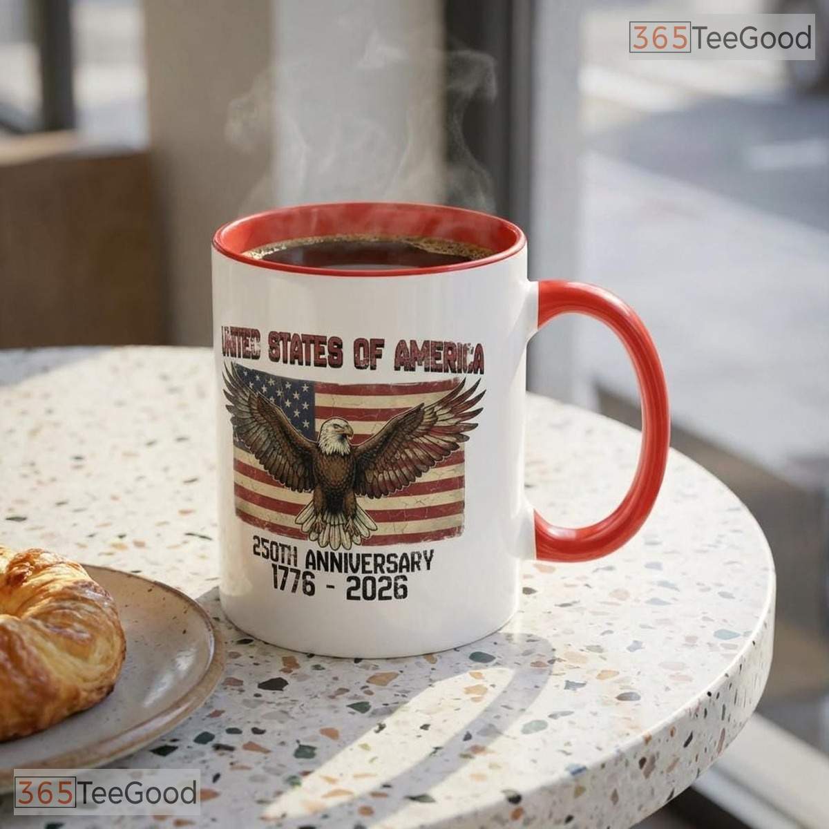 Personalized USA Eagle Flag Accent Mug - Custom Name Patriotic American Ceramic Mug