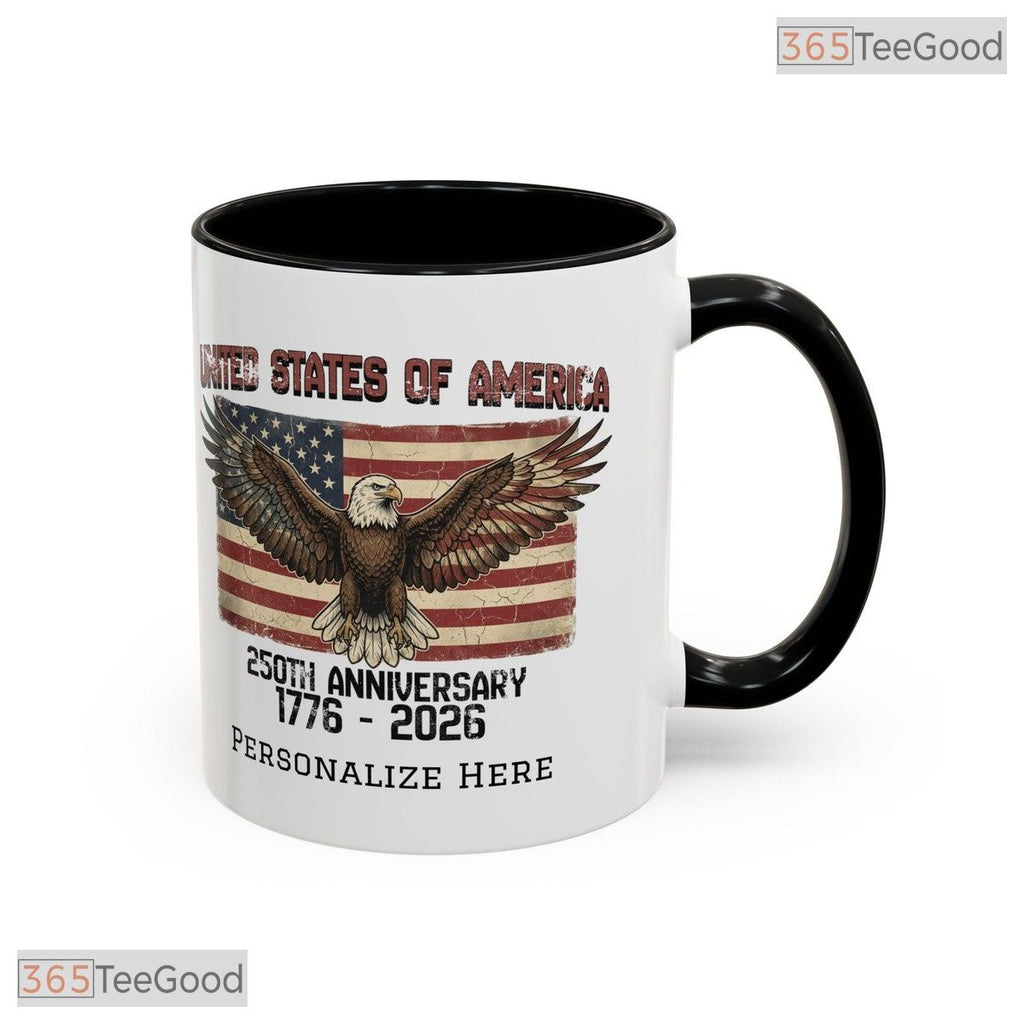Personalized USA Eagle Flag Accent Mug - Custom Name Patriotic American Ceramic Mug