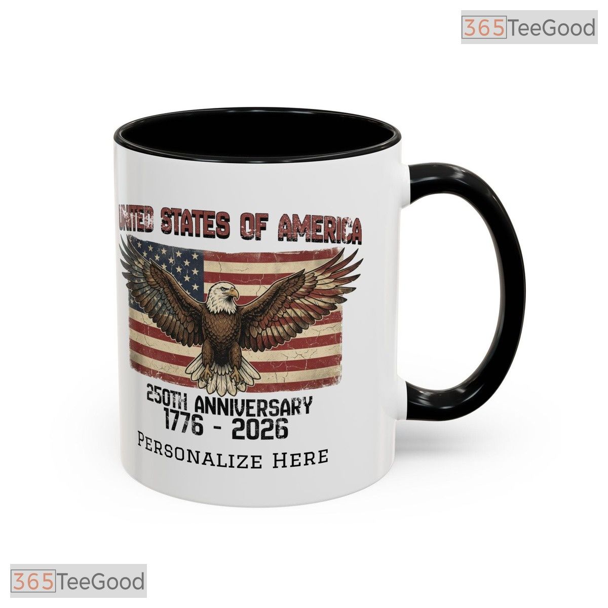 Personalized USA Eagle Flag Accent Mug - Custom Name Patriotic American Ceramic Mug