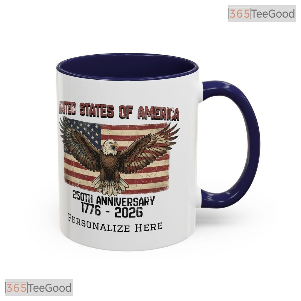 Personalized USA Eagle Flag Accent Mug - Custom Name Patriotic American Ceramic Mug