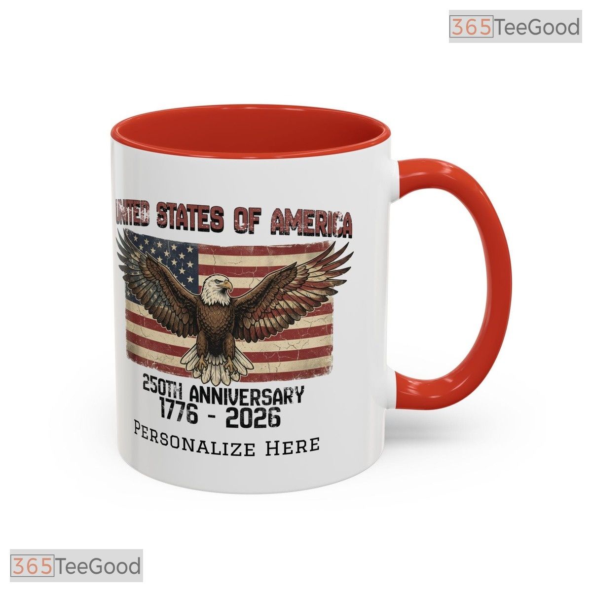 Personalized USA Eagle Flag Accent Mug - Custom Name Patriotic American Ceramic Mug