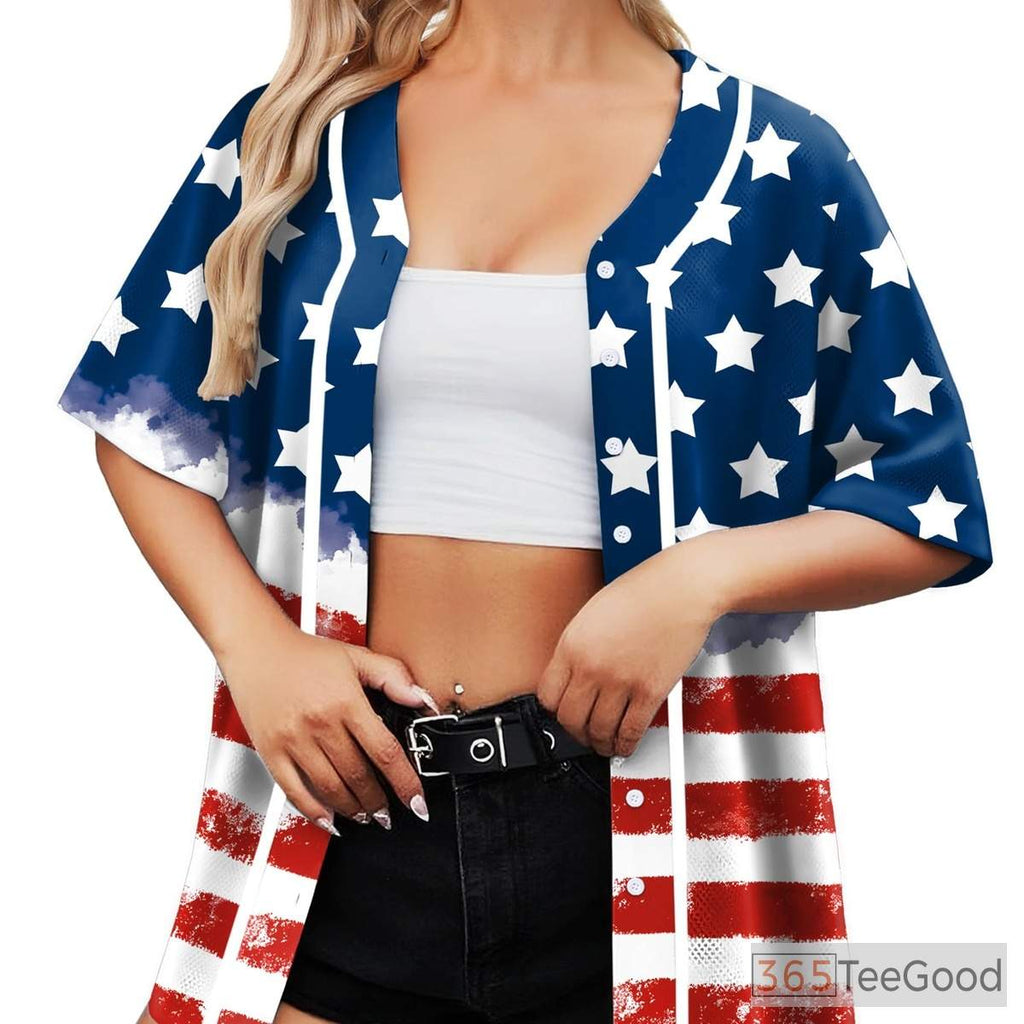 USA Flag Baseball Jersey for Men & Women - Patriotic American Stars & Stripes