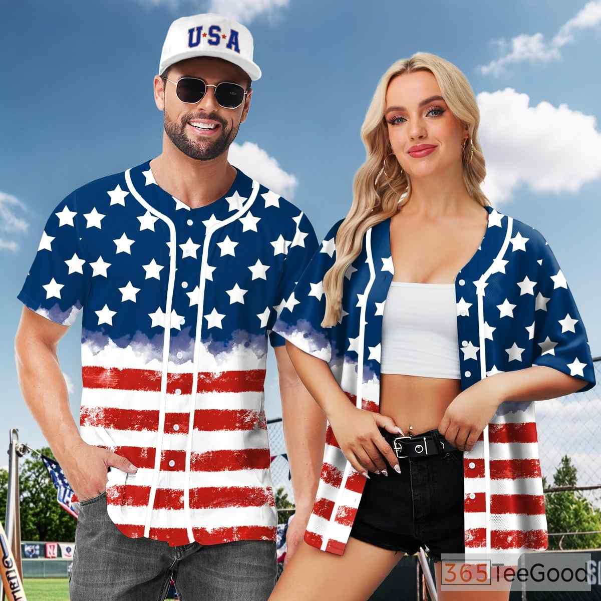 USA Flag Baseball Jersey for Men & Women - Patriotic American Stars & Stripes