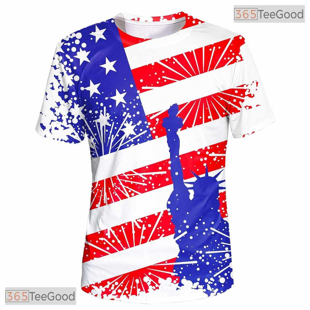 Patriotic USA American Flag Graphic 3D Printed Casual Unisex Short Sleeve Tee