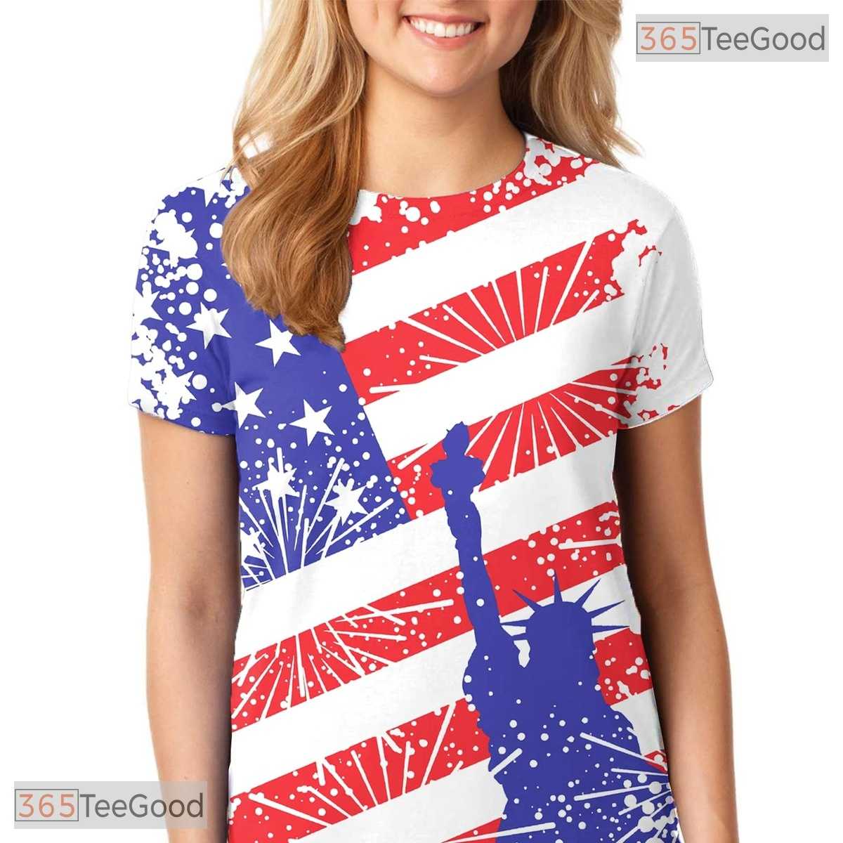 Patriotic USA American Flag Graphic 3D Printed Casual Unisex Short Sleeve Tee