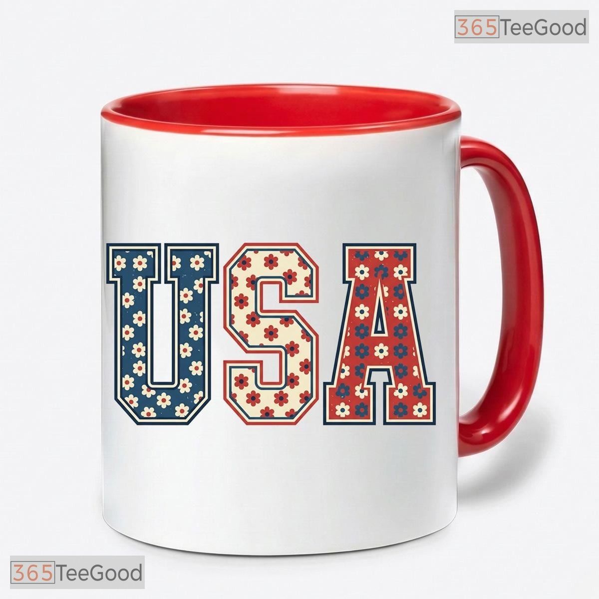 USA Floral 250th Anniversary Independence Day Colorful Handle Ceramic Accent Coffee Mug