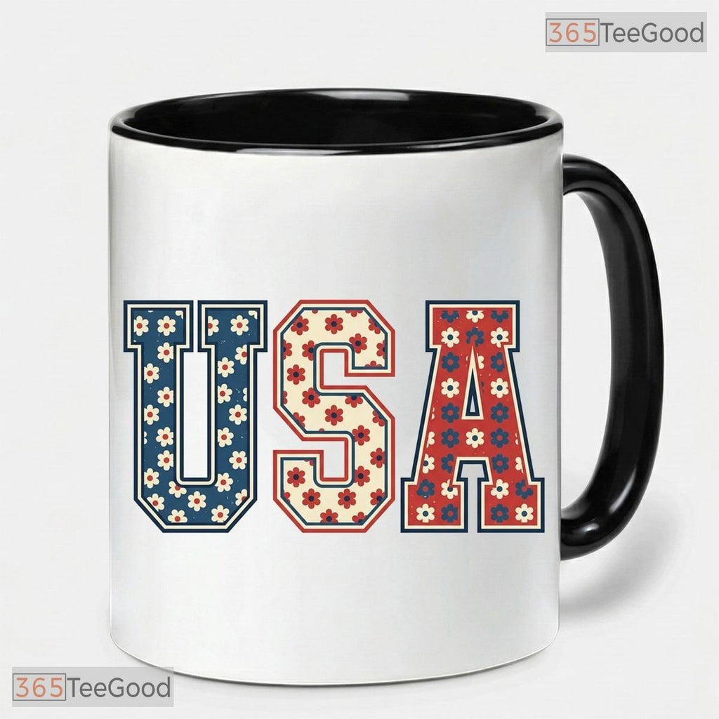 USA Floral 250th Anniversary Independence Day Colorful Handle Ceramic Accent Coffee Mug