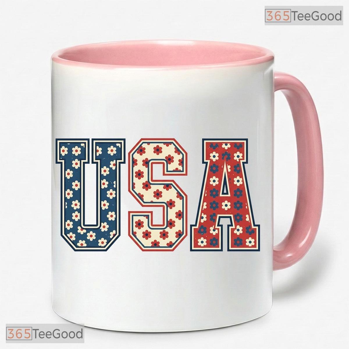 USA Floral 250th Anniversary Independence Day Colorful Handle Ceramic Accent Coffee Mug
