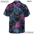 Vaporwave Cat Bright Tropical Leaf Hawaiian Tee Unisex Beach Vacation Top