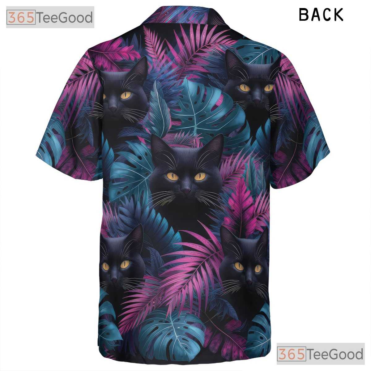 Vaporwave Cat Bright Tropical Leaf Hawaiian Tee Unisex Beach Vacation Top