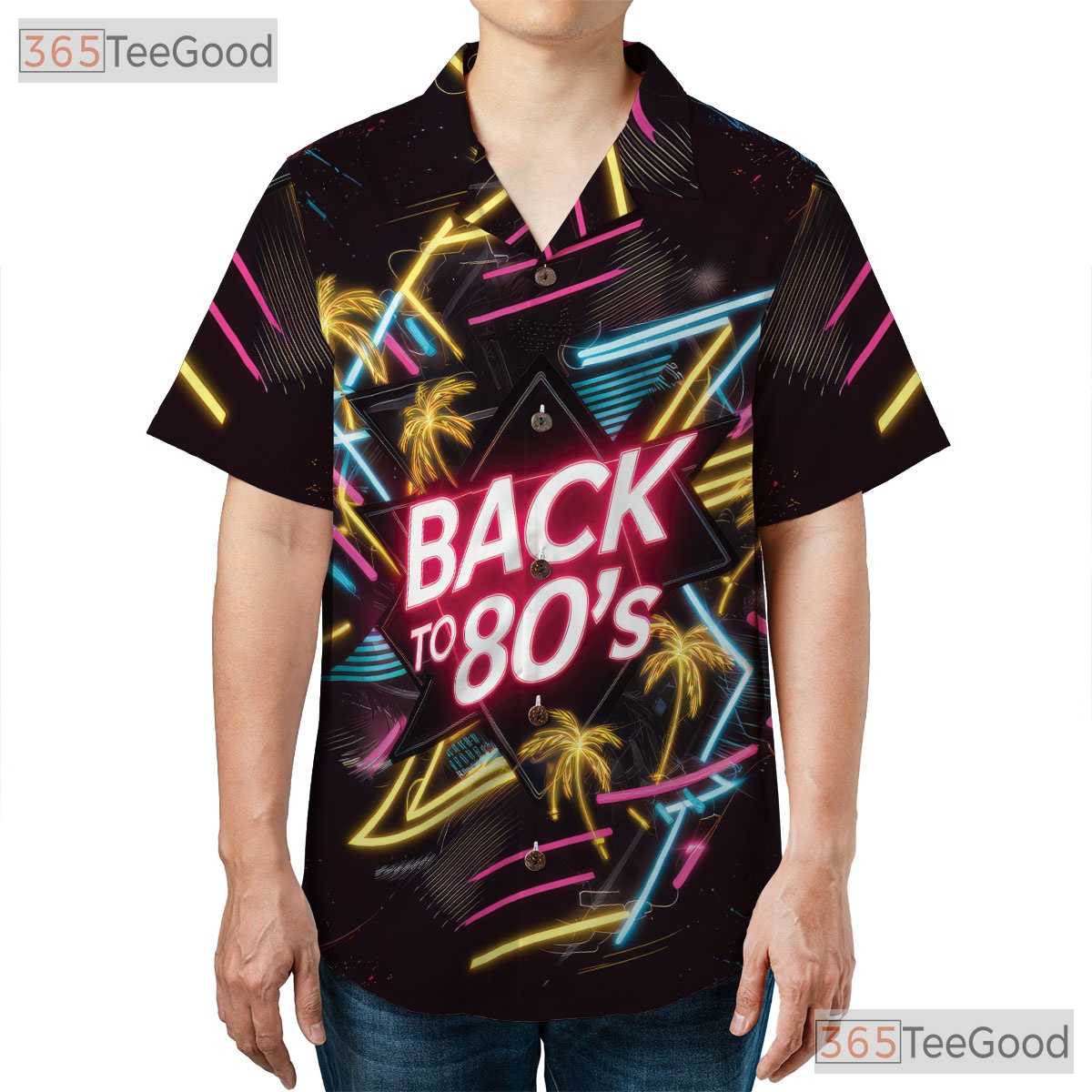 Vaporwave Retro 80s Neon Hawaiian Tee Unisex Look for Summer Party Outfit