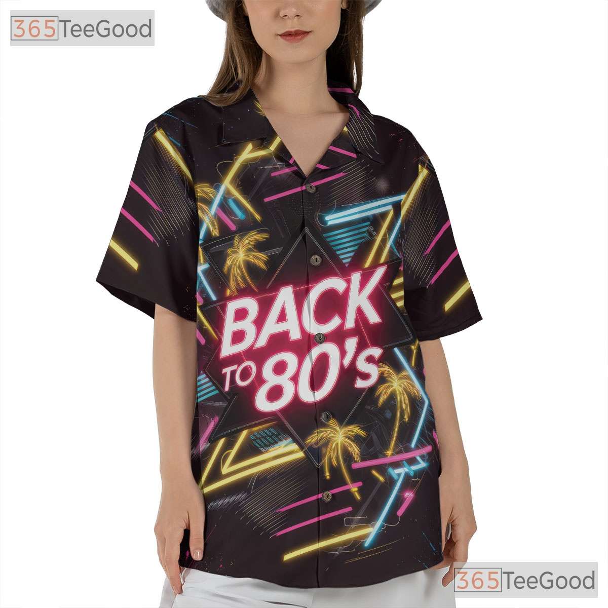 Vaporwave Retro 80s Neon Hawaiian Tee Unisex Look for Summer Party Outfit