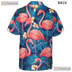 Vibrant Blue Tropical Flamingo Aloha Hawaiian Tee Men Women Vacation Outfit