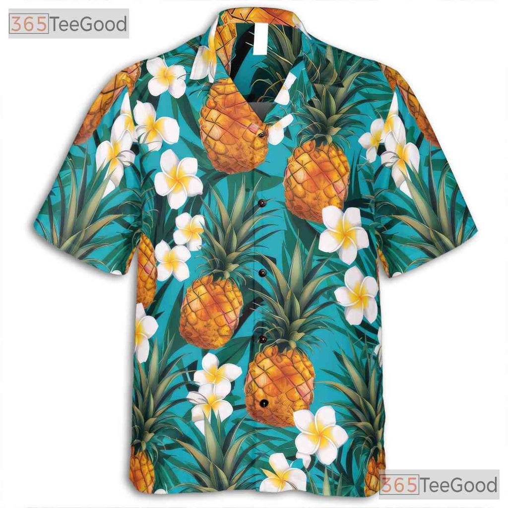 Vibrant Blue Tropical Pineapple Aloha Beach Hawaiian Tee Unisex Summer Outfit