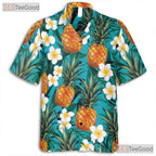 Vibrant Blue Tropical Pineapple Aloha Beach Hawaiian Tee Unisex Summer Outfit