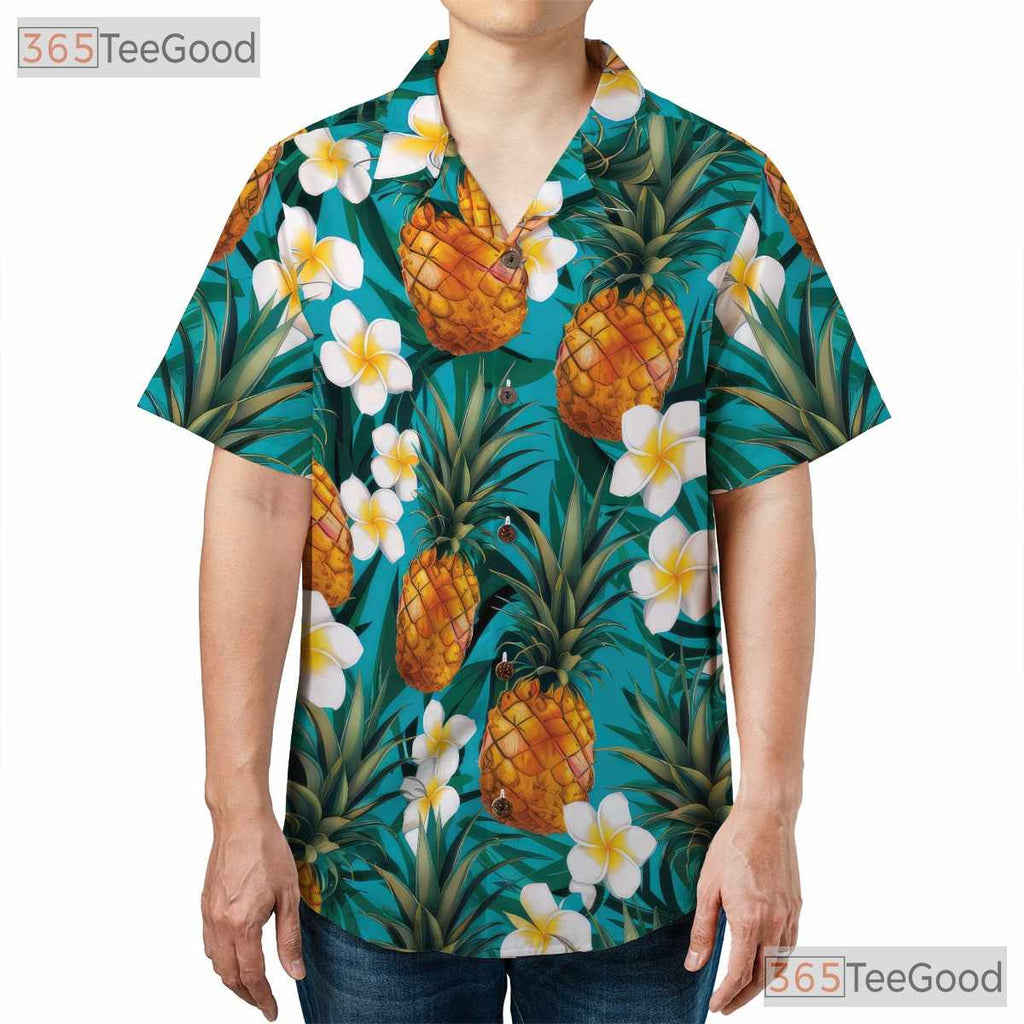Vibrant Blue Tropical Pineapple Aloha Beach Hawaiian Tee Unisex Summer Outfit