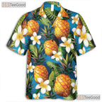 Vibrant Blue Tropical Pineapple Aloha Print Hawaiian Tee Unisex Summer Outfit