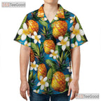 Vibrant Blue Tropical Pineapple Aloha Print Hawaiian Tee Unisex Summer Outfit