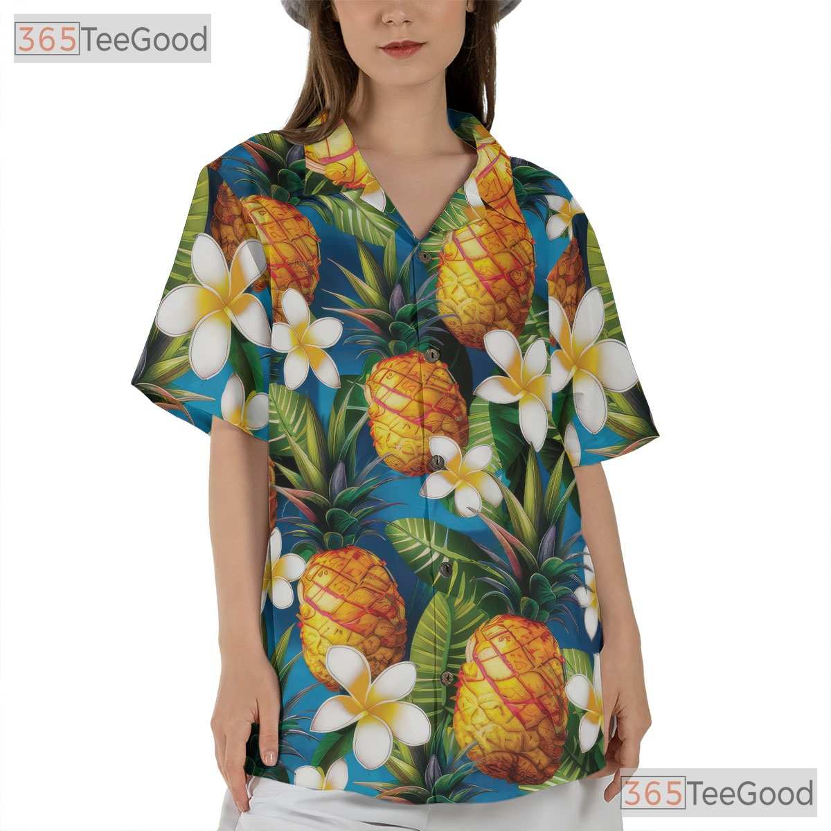 Vibrant Blue Tropical Pineapple Aloha Print Hawaiian Tee Unisex Summer Outfit