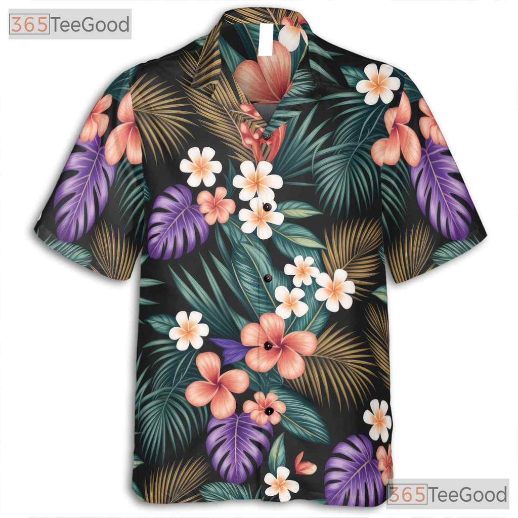Vibrant Jungle Botanical Hawaiian Shirt- Unisex Tropical Floral Aloha Beach Top