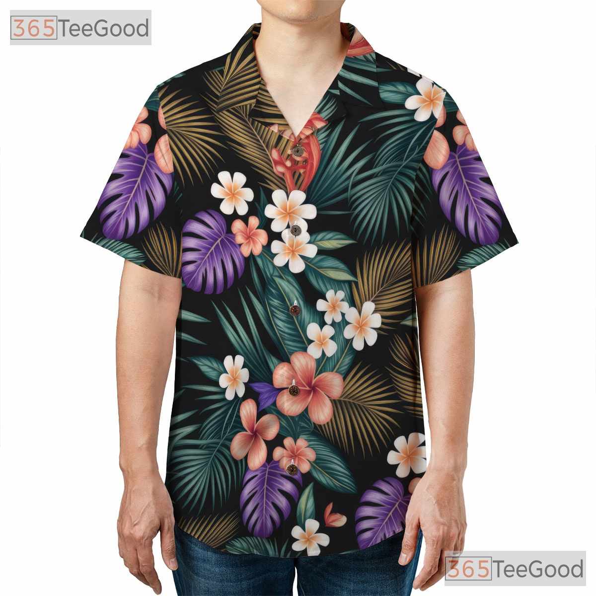 Vibrant Jungle Botanical Hawaiian Shirt- Unisex Tropical Floral Aloha Beach Top
