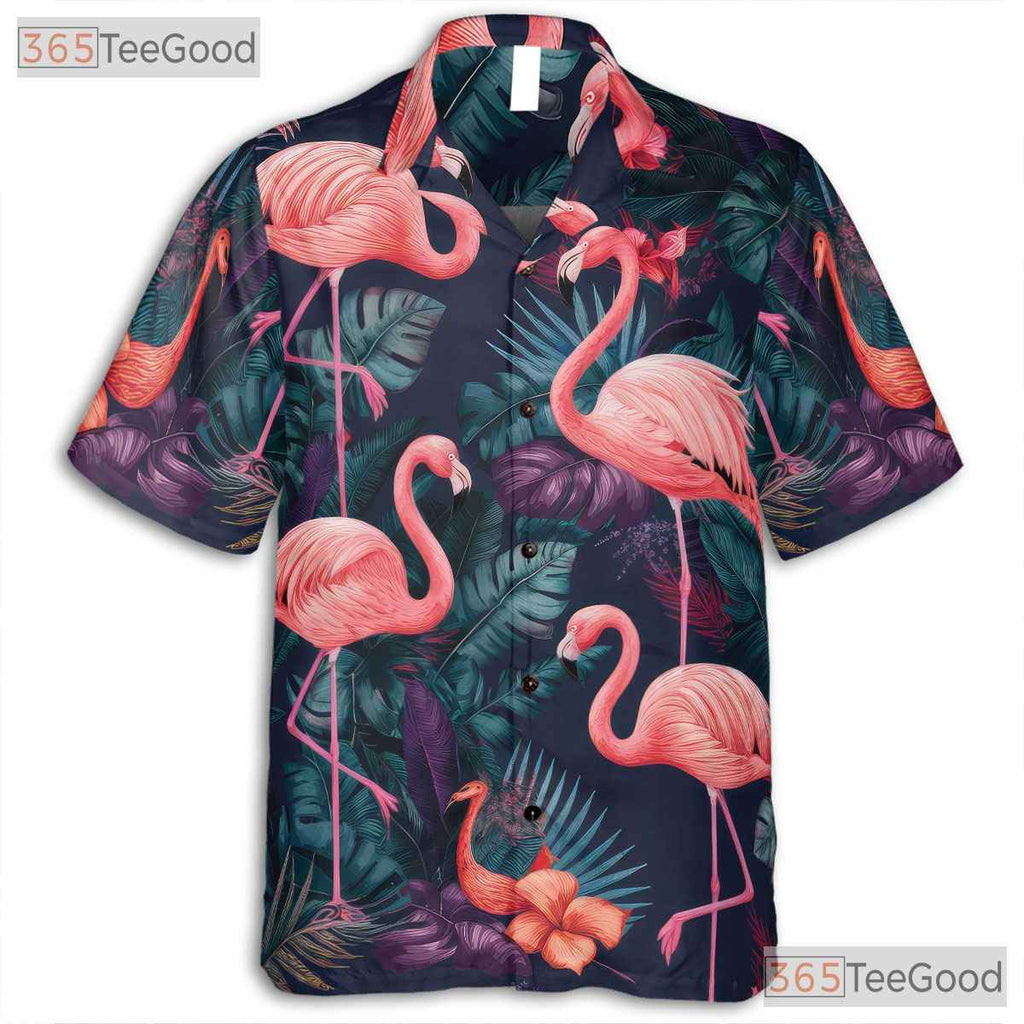Vibrant Jungle Flamingo Print Aloha Hawaiian Tee Unisex Tropical Summer Outfit