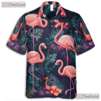 Vibrant Jungle Flamingo Print Aloha Hawaiian Tee Unisex Tropical Summer Outfit