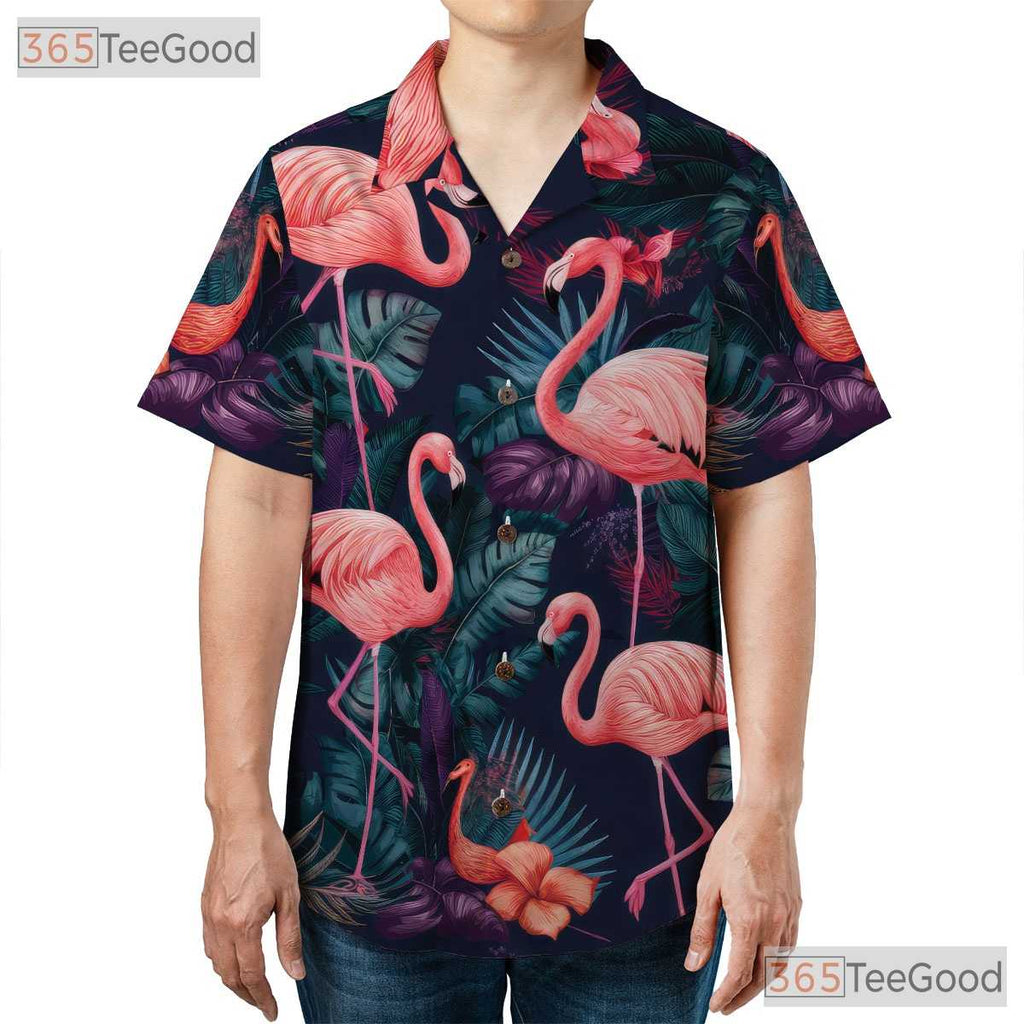 Vibrant Jungle Flamingo Print Aloha Hawaiian Tee Unisex Tropical Summer Outfit