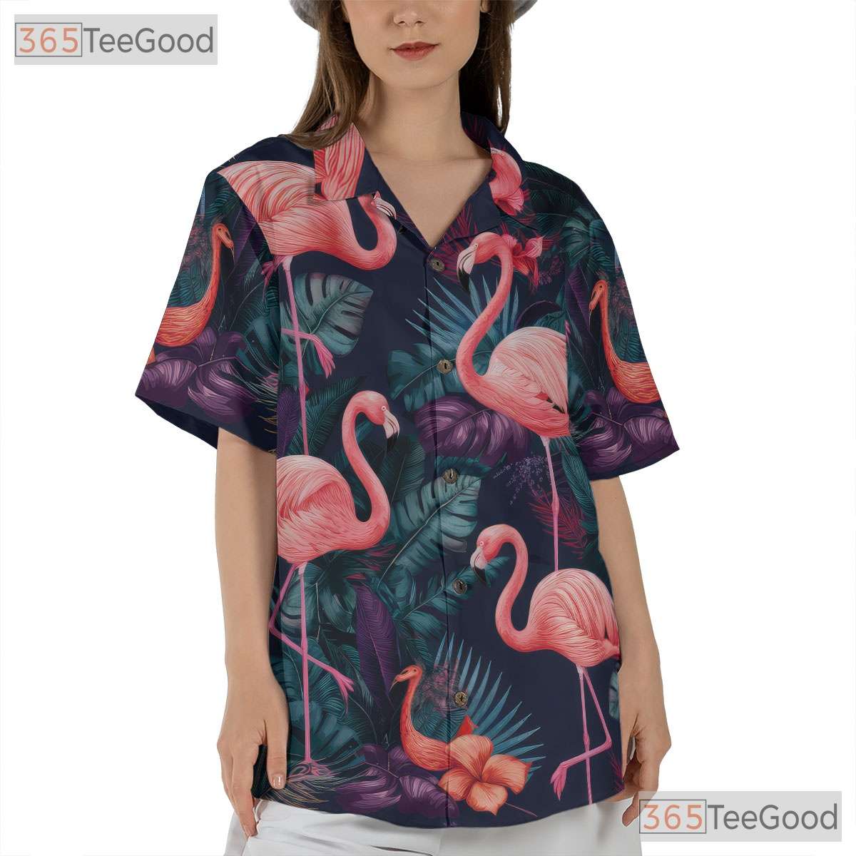 Vibrant Jungle Flamingo Print Aloha Hawaiian Tee Unisex Tropical Summer Outfit