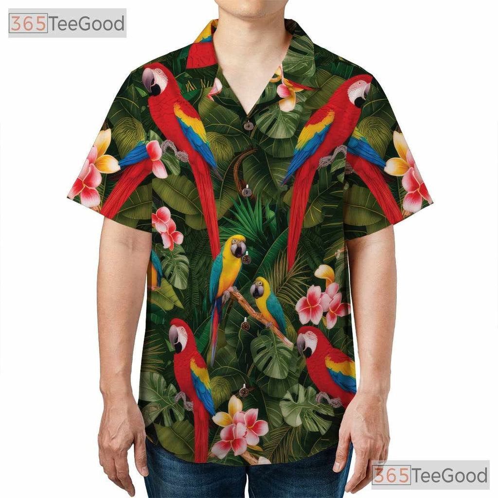 Vibrant Jungle Parrot Bird Aloha Hawaiian Shirt Unisex Summer Vacation Beachwear