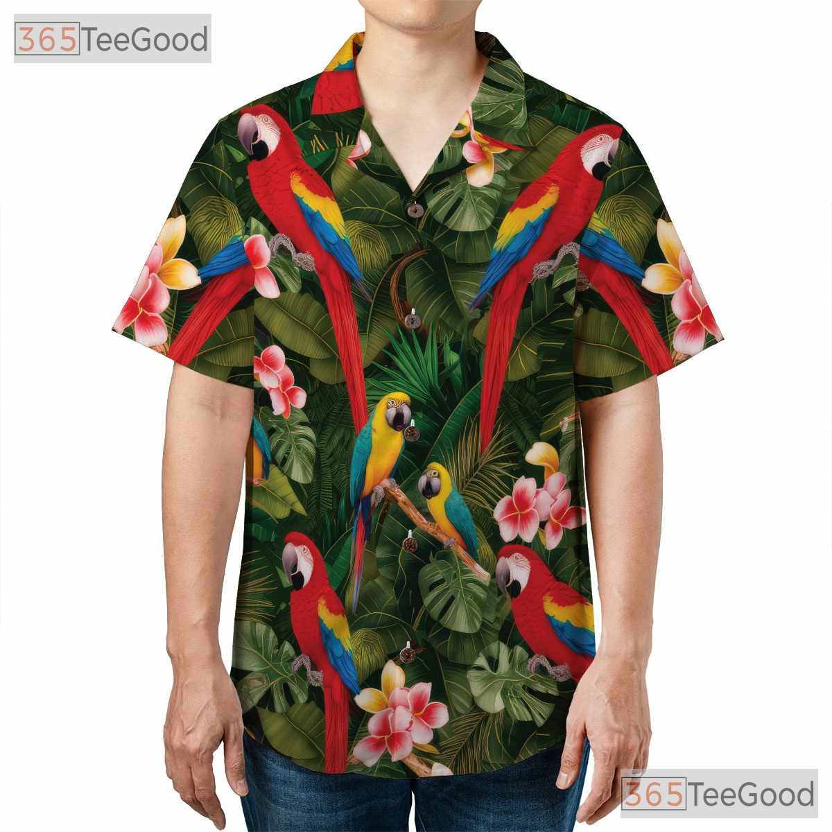 Vibrant Jungle Parrot Bird Aloha Hawaiian Shirt Unisex Summer Vacation Beachwear