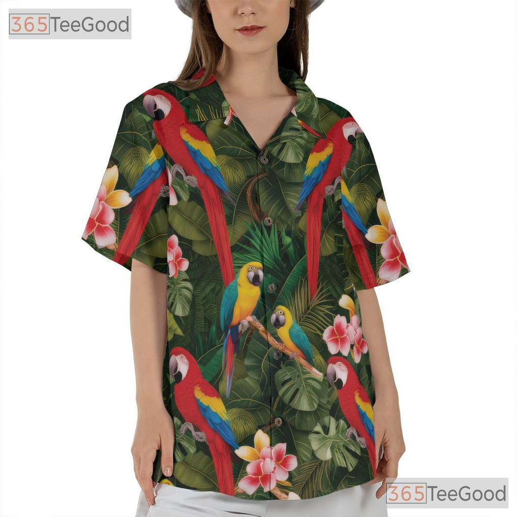 Vibrant Jungle Parrot Bird Aloha Hawaiian Shirt Unisex Summer Vacation Beachwear