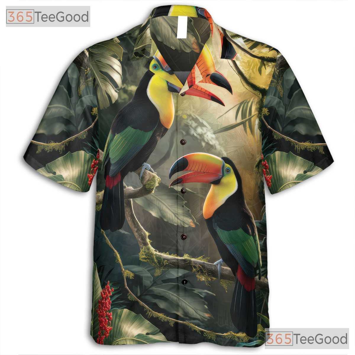Vibrant Jungle Rainforest Toucan Aloha Hawaiian Tee Men Women Summer Outfit