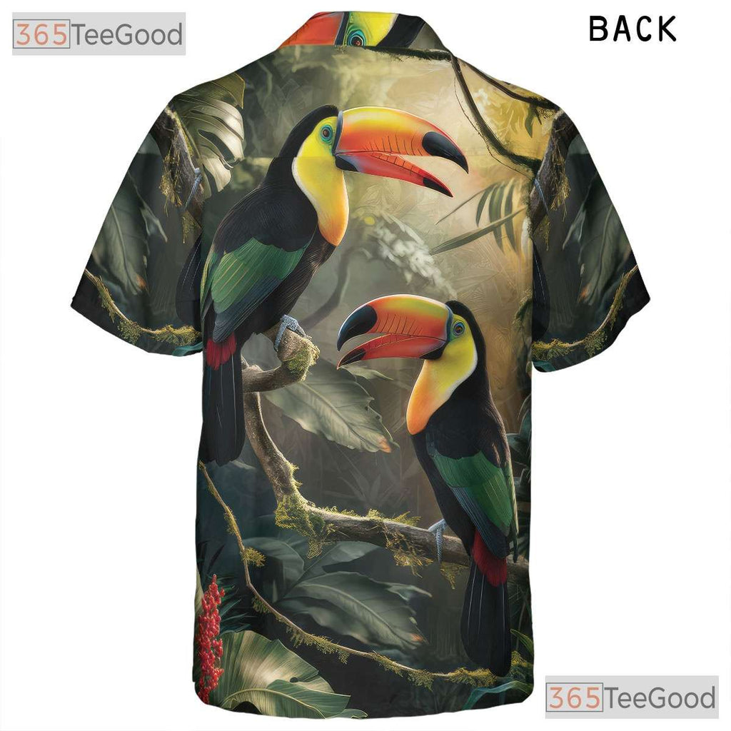 Vibrant Jungle Rainforest Toucan Aloha Hawaiian Tee Men Women Summer Outfit