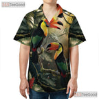 Vibrant Jungle Rainforest Toucan Aloha Hawaiian Tee Men Women Summer Outfit