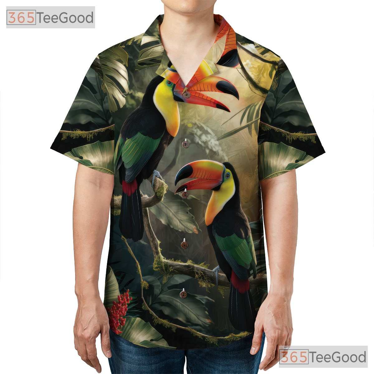 Vibrant Jungle Rainforest Toucan Aloha Hawaiian Tee Men Women Summer Outfit