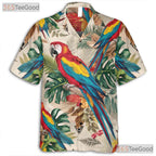 Vibrant Macaw Parrot Tropical Leaves Hawaiian Shirt Men Women Summer Beach Outfit