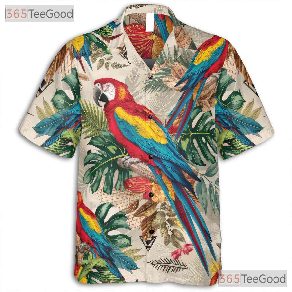 Vibrant Macaw Parrot Tropical Leaves Hawaiian Shirt Men Women Summer Beach Outfit