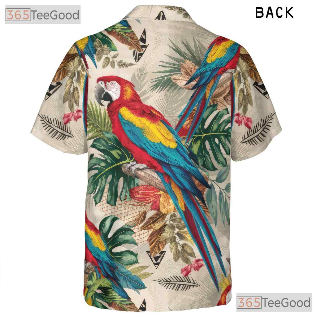 Vibrant Macaw Parrot Tropical Leaves Hawaiian Shirt Men Women Summer Beach Outfit