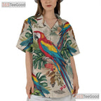 Vibrant Macaw Parrot Tropical Leaves Hawaiian Shirt Men Women Summer Beach Outfit