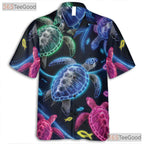 Vibrant Neon Ocean Sea Turtle Aloha Hawaiian Shirt Unisex Summer Beachwear Top