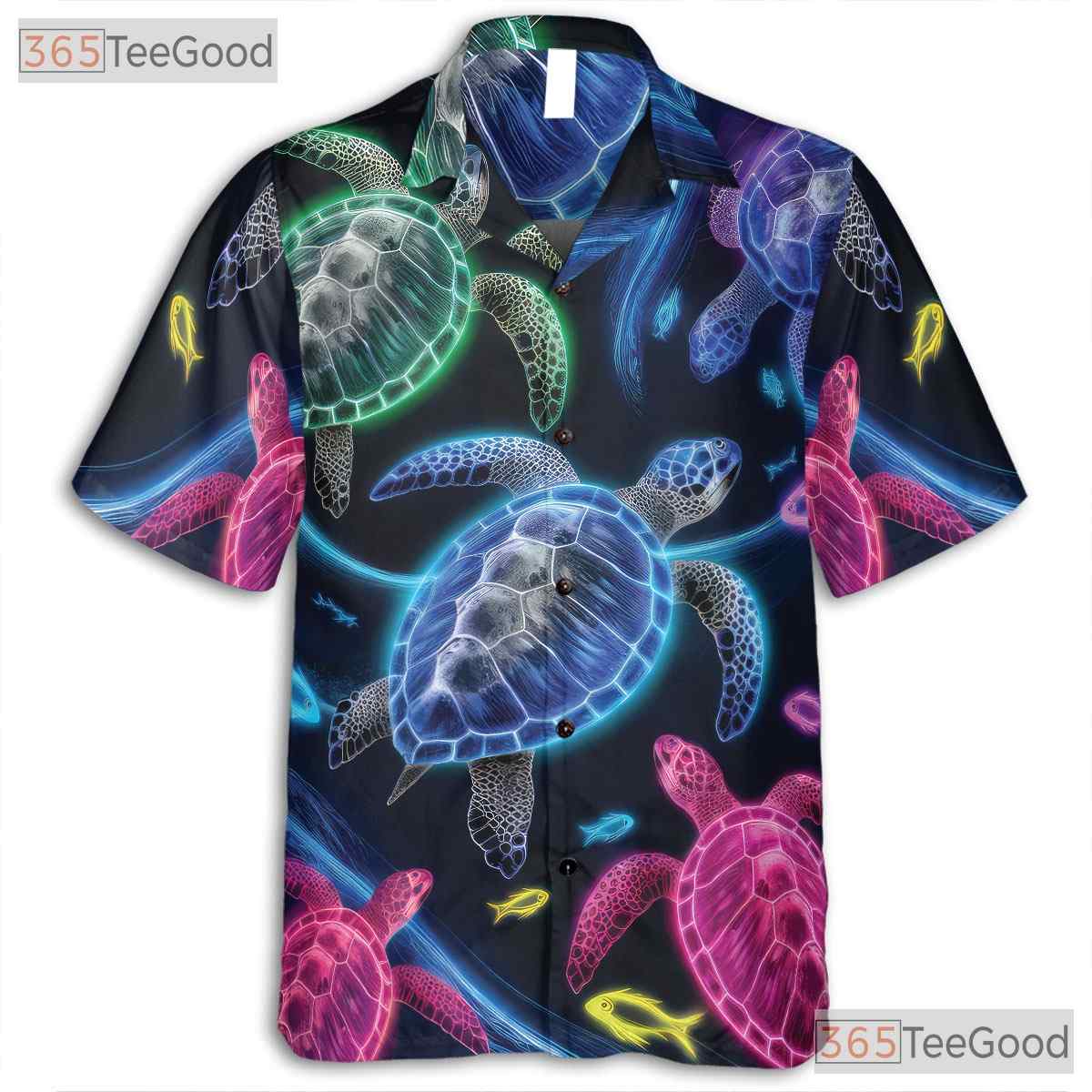 Vibrant Neon Ocean Sea Turtle Aloha Hawaiian Shirt Unisex Summer Beachwear Top