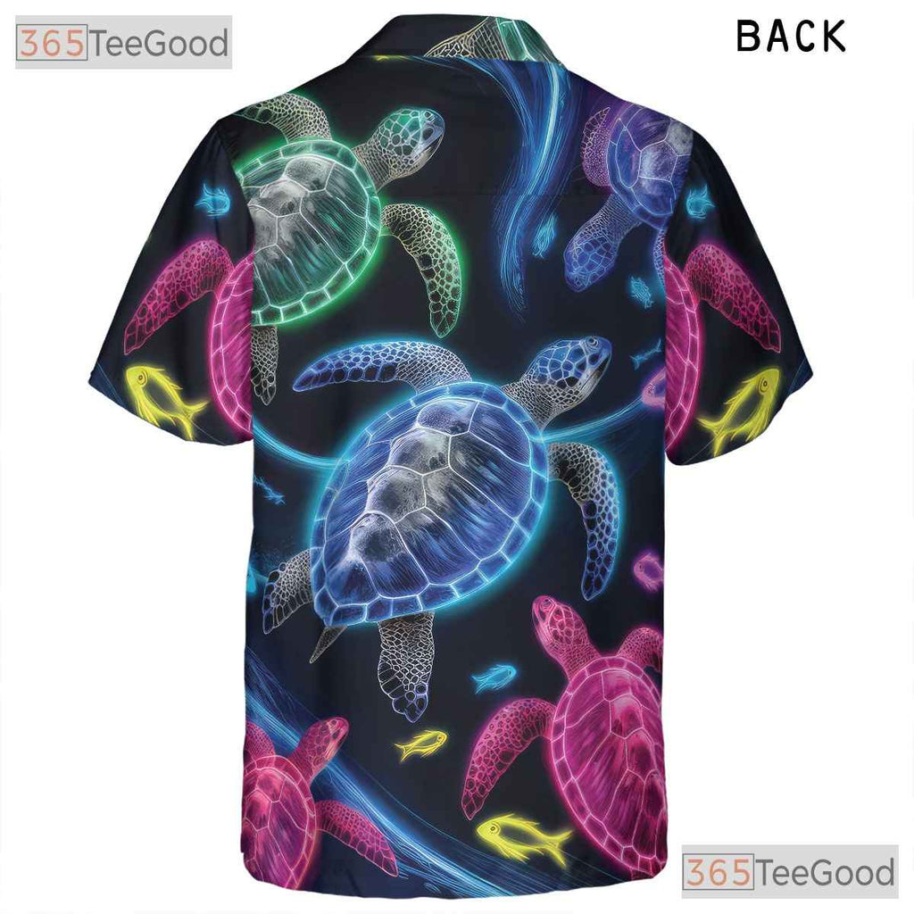 Vibrant Neon Ocean Sea Turtle Aloha Hawaiian Shirt Unisex Summer Beachwear Top