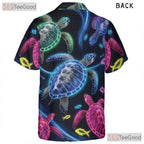 Vibrant Neon Ocean Sea Turtle Aloha Hawaiian Shirt Unisex Summer Beachwear Top