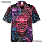 Vibrant Neon Skull Gothic Hawaiian Shirt Men Women, Trippy Aloha Top