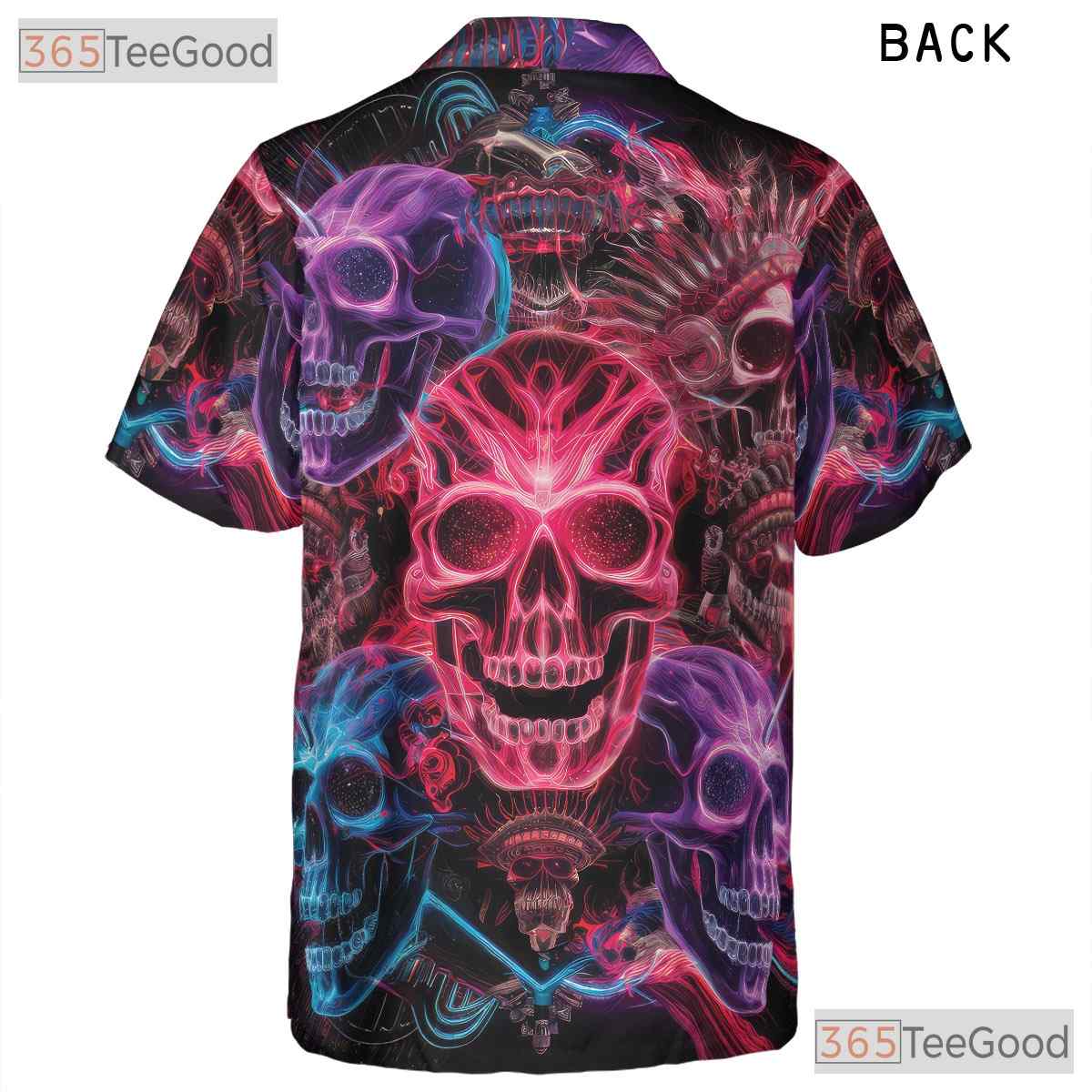 Vibrant Neon Skull Gothic Hawaiian Shirt Men Women, Trippy Aloha Top