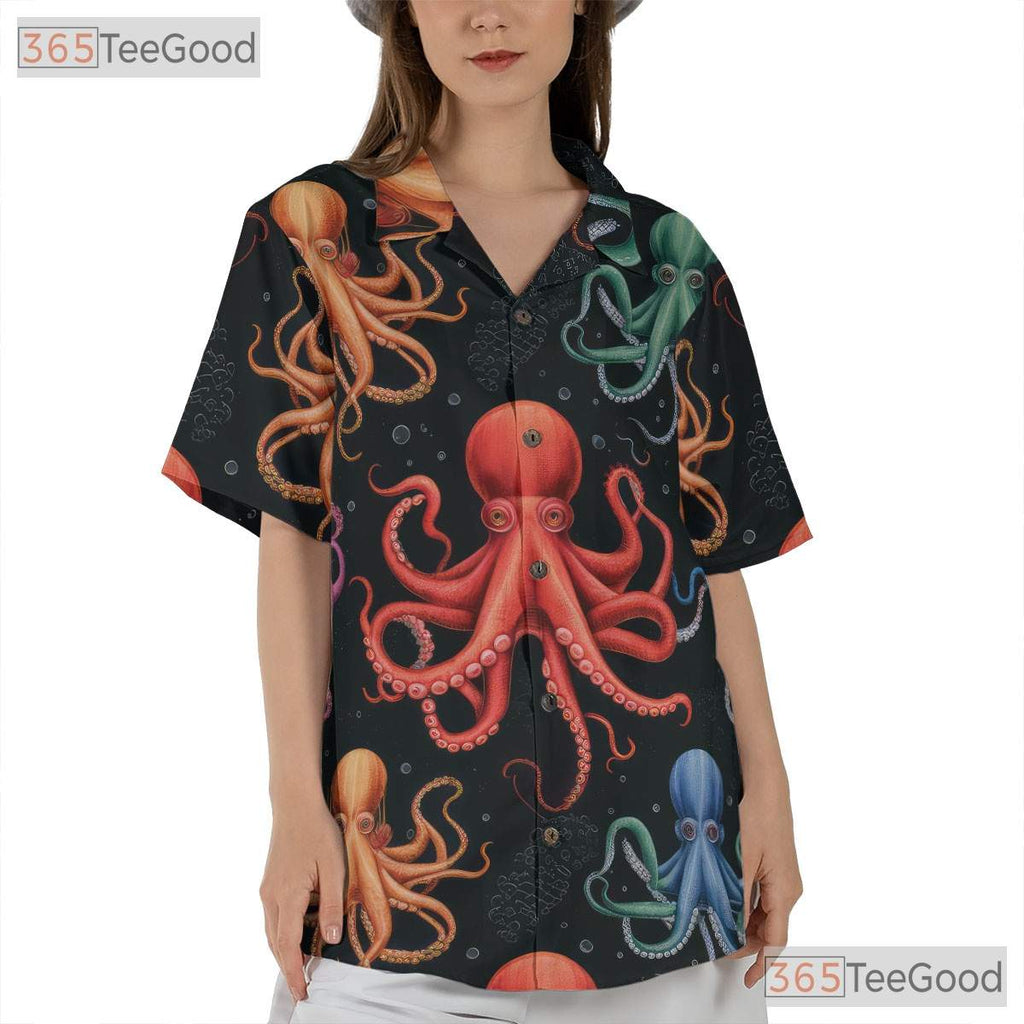 Vibrant Octopus Underwater Sea Life Seamless Design Hawaiian Tee Unisex Top