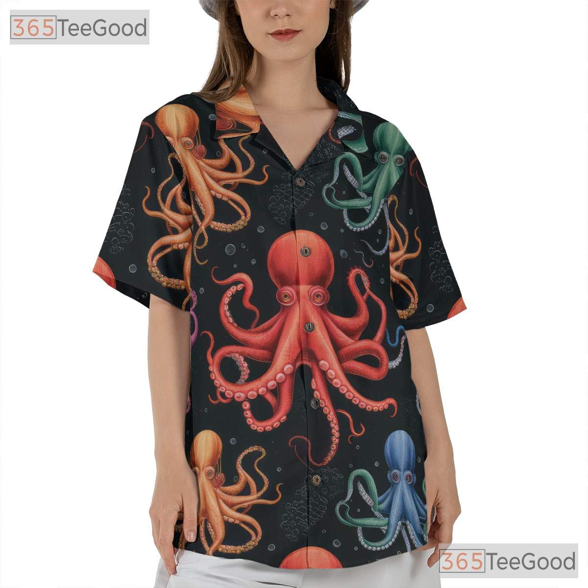 Vibrant Octopus Underwater Sea Life Seamless Design Hawaiian Tee Unisex Top