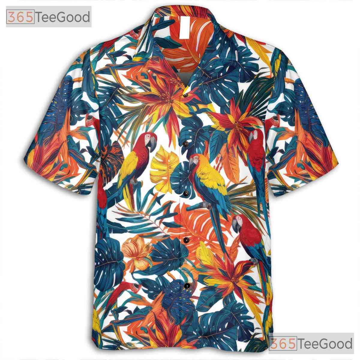 Vibrant Parrot Tropical Leaves Colorful Beachwear Hawaiian Shirt Unisex Outfit