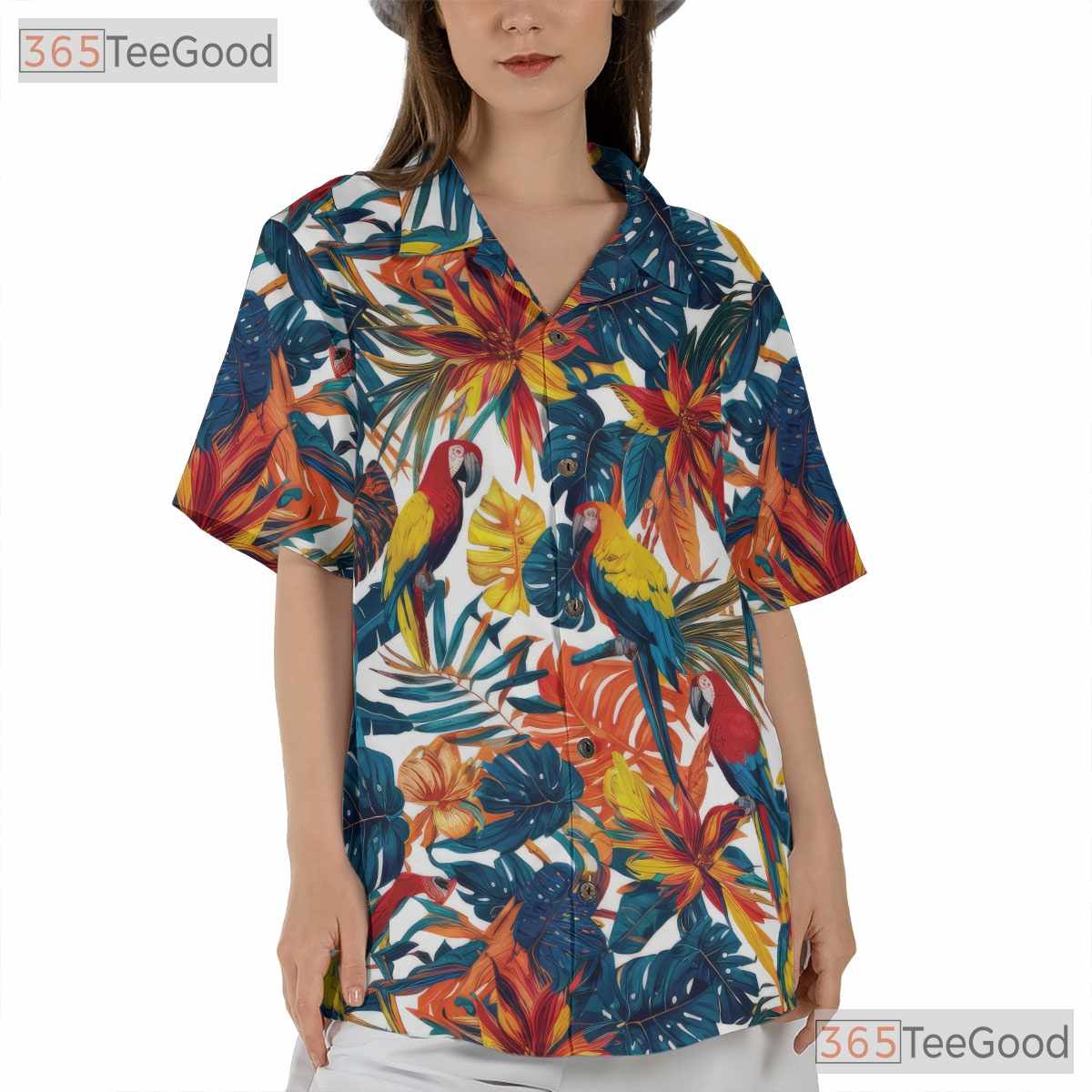 Vibrant Parrot Tropical Leaves Colorful Beachwear Hawaiian Shirt Unisex Outfit